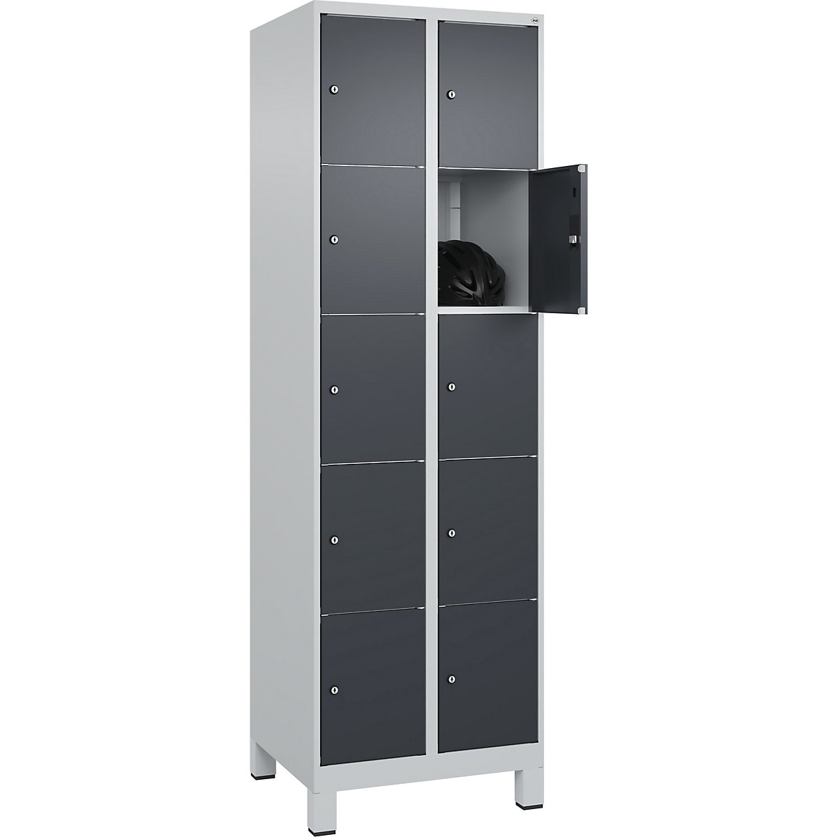 Dulap cu 5 compartimente cu încuietoare Classic PLUS – C+P, 2 module, gri deschis / gri, lăț. 600 mm, 10 compartimente, cu picioare-0