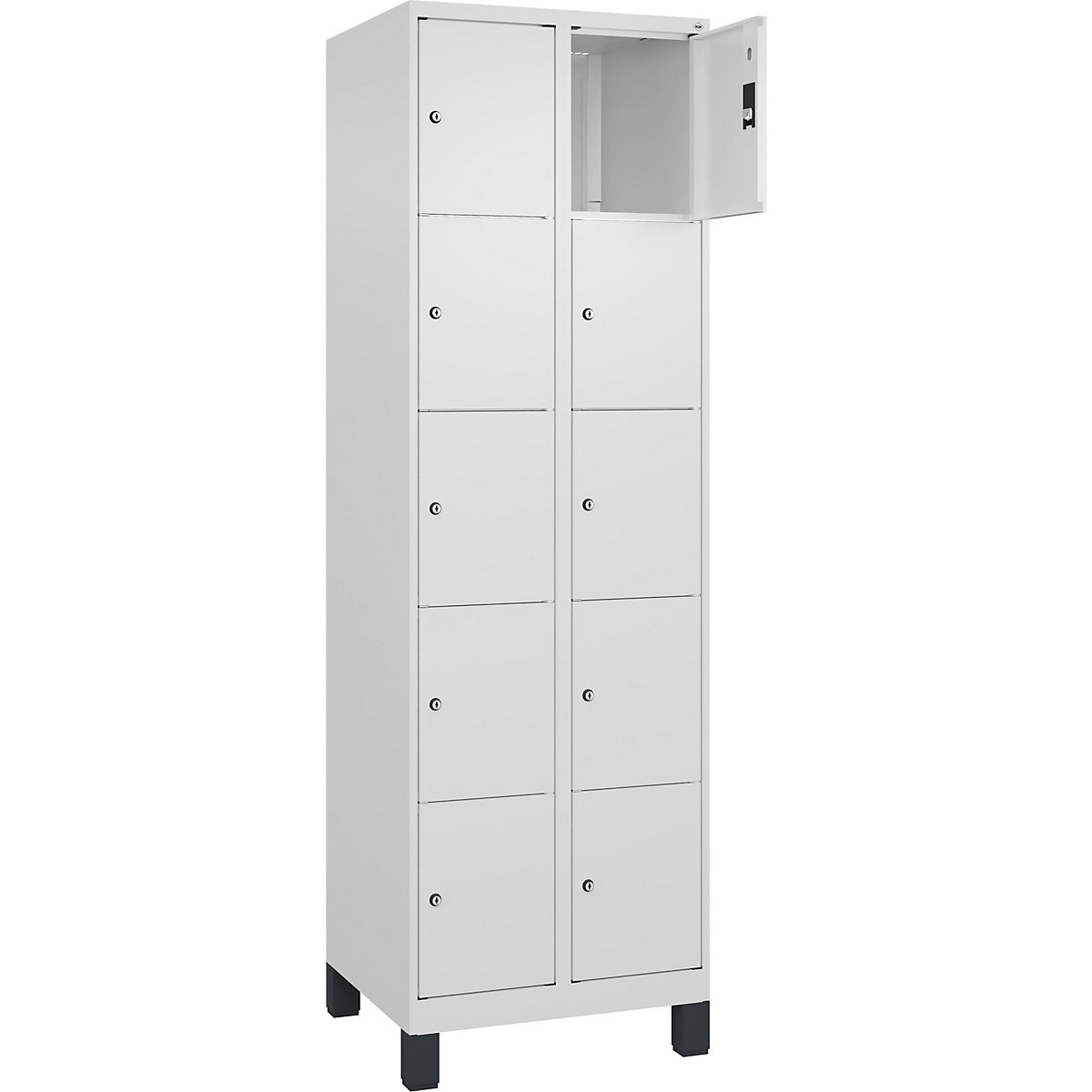 Dulap cu 5 compartimente cu încuietoare Classic PLUS – C+P, 2 module, alb trafic, lăț. 600 mm, 10 compartimente, cu picioare-0