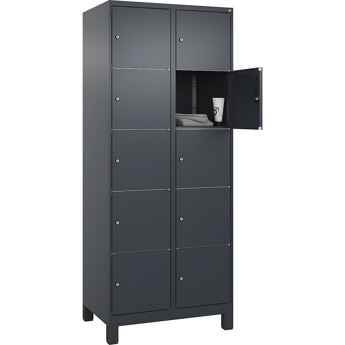 Dulap cu 5 compartimente cu încuietoare Classic PLUS – C+P, 2 module, gri, lăț. 800 mm, 10 compartimente, cu picioare-0