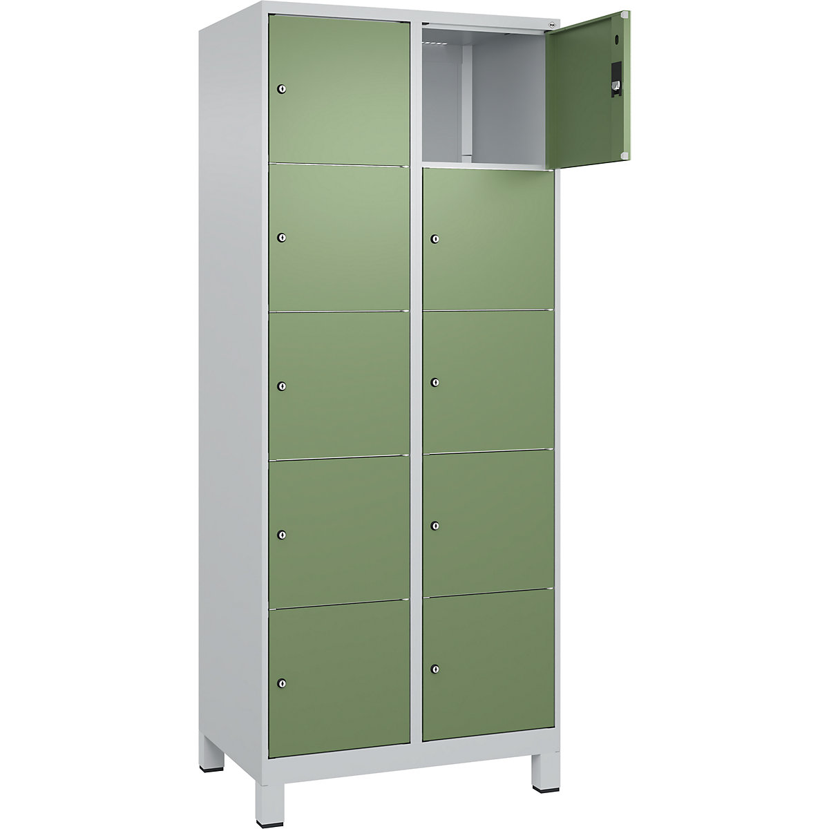 Dulap cu 5 compartimente cu încuietoare Classic PLUS – C+P, 2 module, gri deschis / verde reseda, lăț. 800 mm, 10 compartimente, cu picioare-0