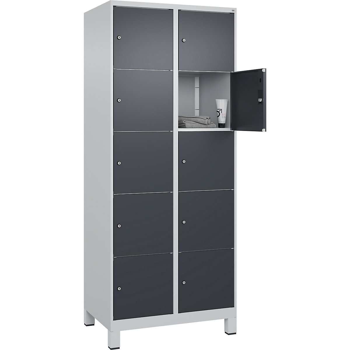 Dulap cu 5 compartimente cu încuietoare Classic PLUS – C+P, 2 module, gri deschis / gri, lăț. 800 mm, 10 compartimente, cu picioare-0