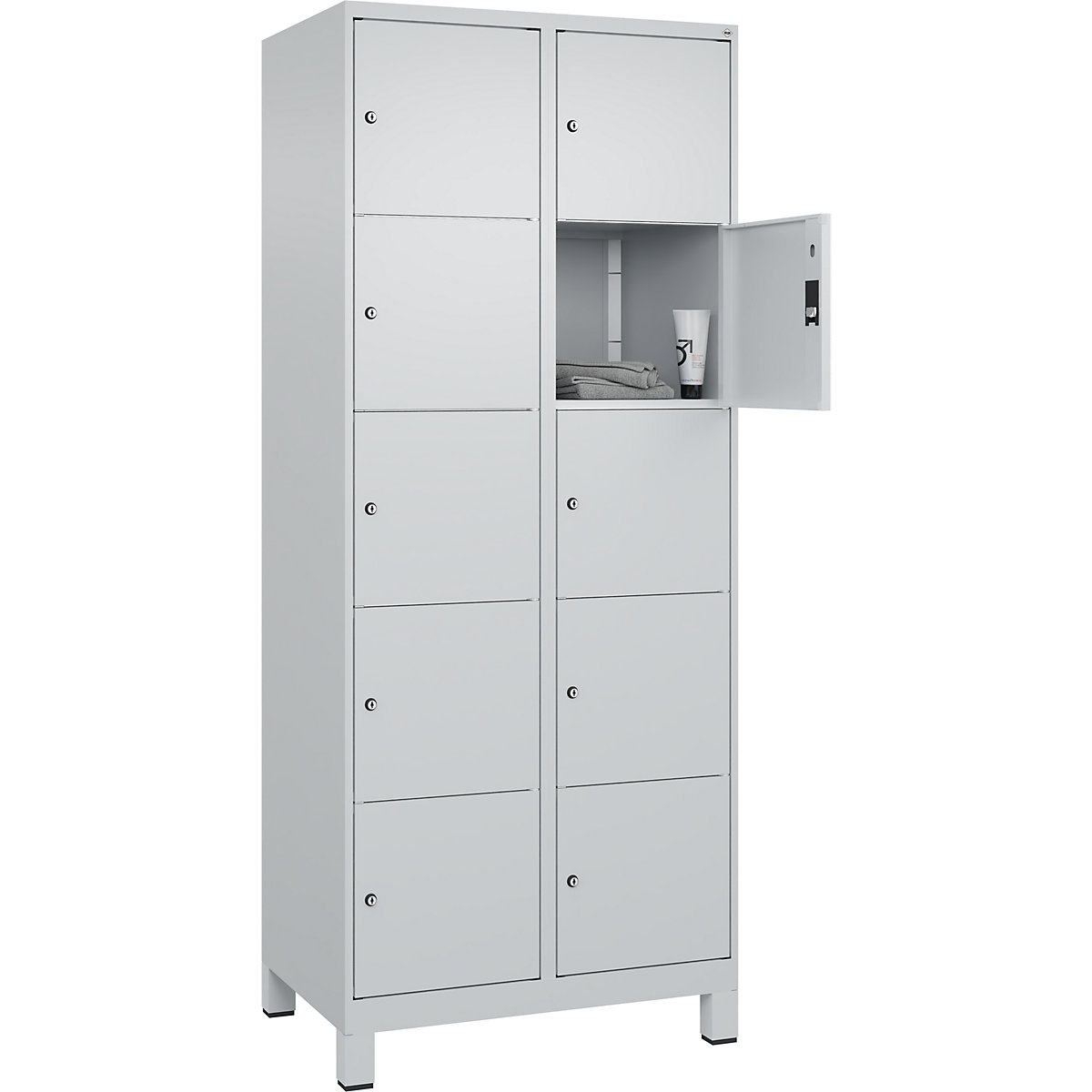 Dulap cu 5 compartimente cu încuietoare Classic PLUS – C+P, 2 module, gri deschis, lăț. 800 mm, 10 compartimente, cu picioare-0
