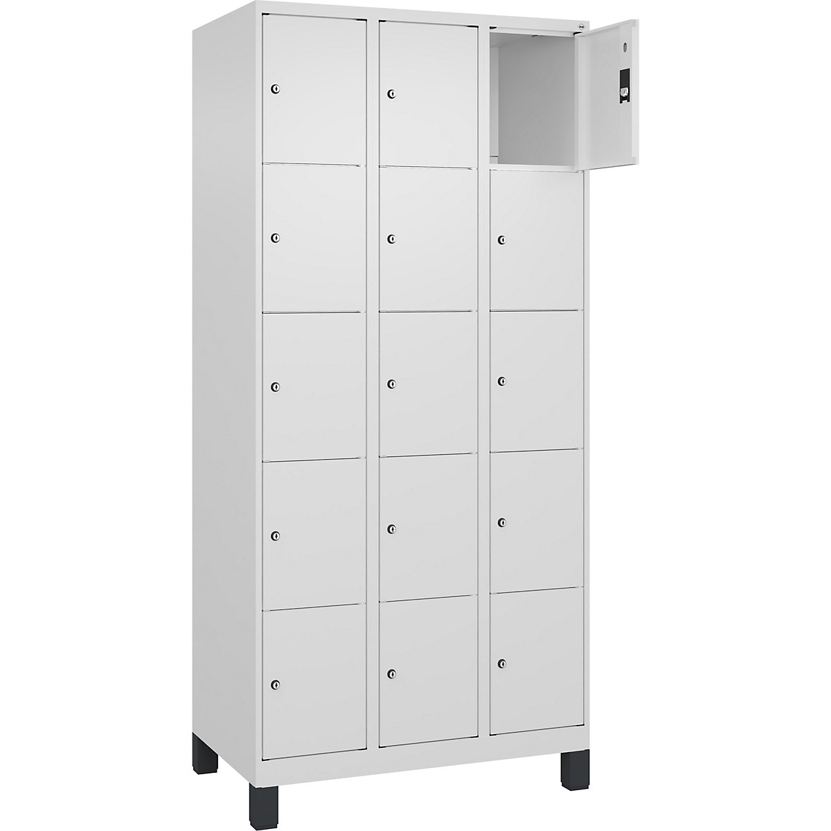 Dulap cu 5 compartimente cu încuietoare Classic PLUS – C+P, 3 module, alb trafic, lăț. 900 mm, 15 compartimente, cu picioare-0