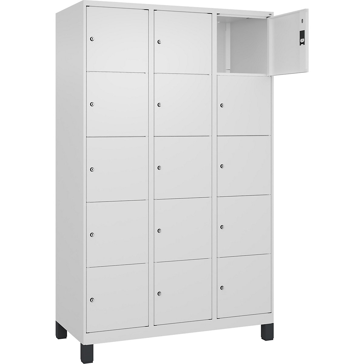 Dulap cu 5 compartimente cu încuietoare Classic PLUS – C+P, 3 module, alb trafic, lăț. 1200 mm, 15 compartimente, cu picioare-0
