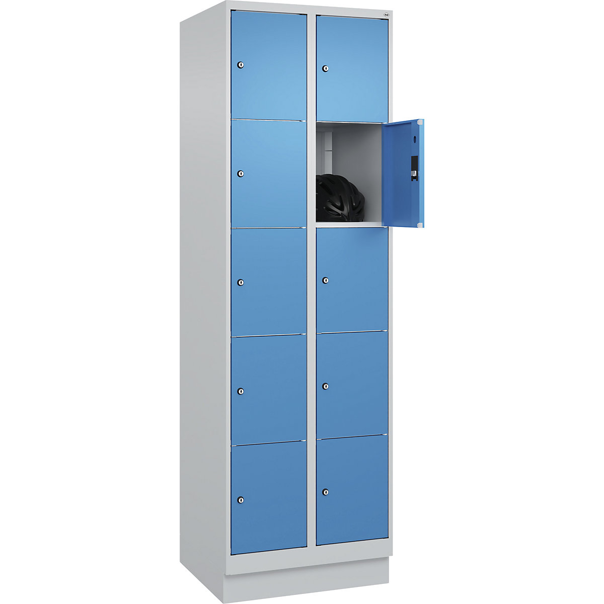 Dulap cu 5 compartimente cu încuietoare Classic PLUS – C+P, 2 module, gri deschis / albastru deschis, lăț. 600 mm, 10 compartimente, cu soclu-0