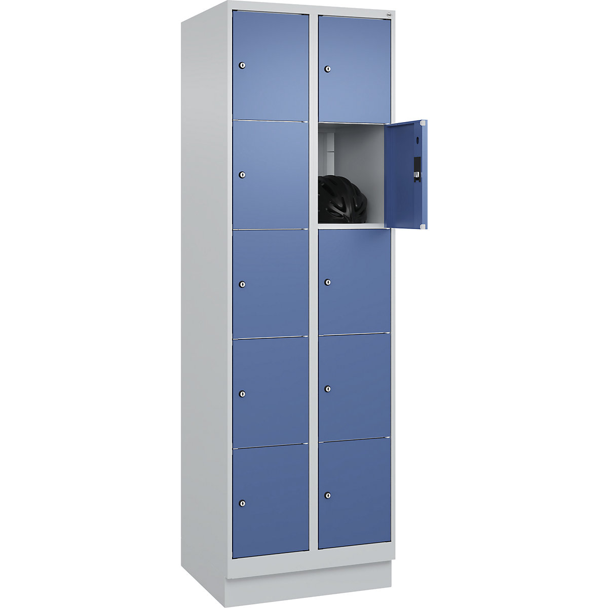 Dulap cu 5 compartimente cu încuietoare Classic PLUS – C+P, 2 module, gri deschis / albastru distant, lăț. 600 mm, 10 compartimente, cu soclu-0