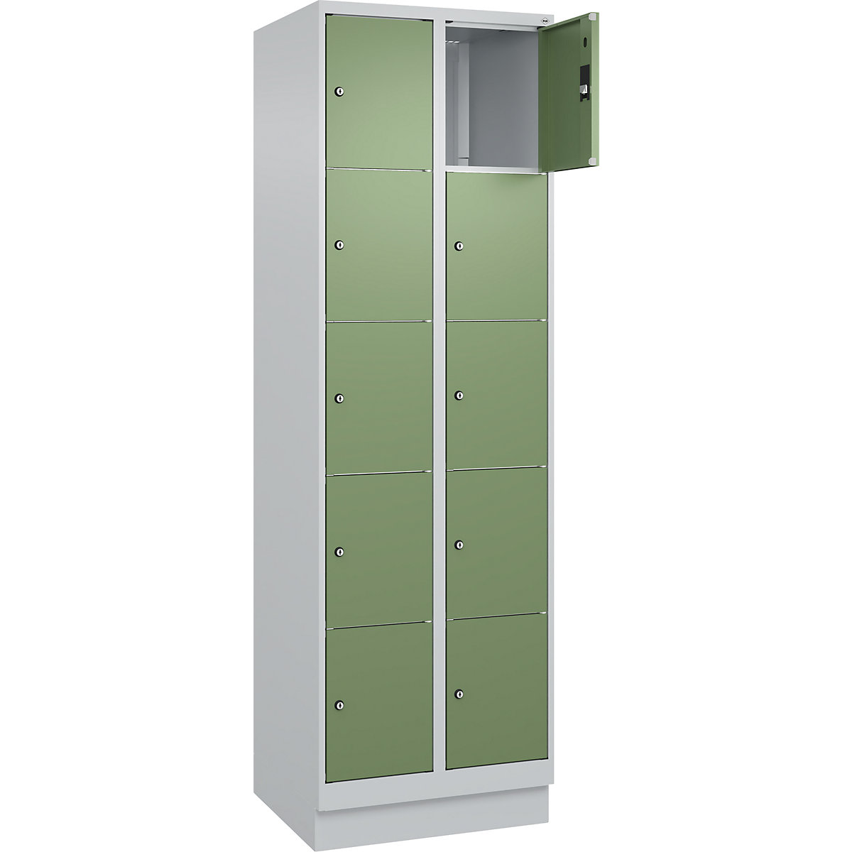 Dulap cu 5 compartimente cu încuietoare Classic PLUS – C+P, 2 module, gri deschis / verde reseda, lăț. 600 mm, 10 compartimente, cu soclu-0