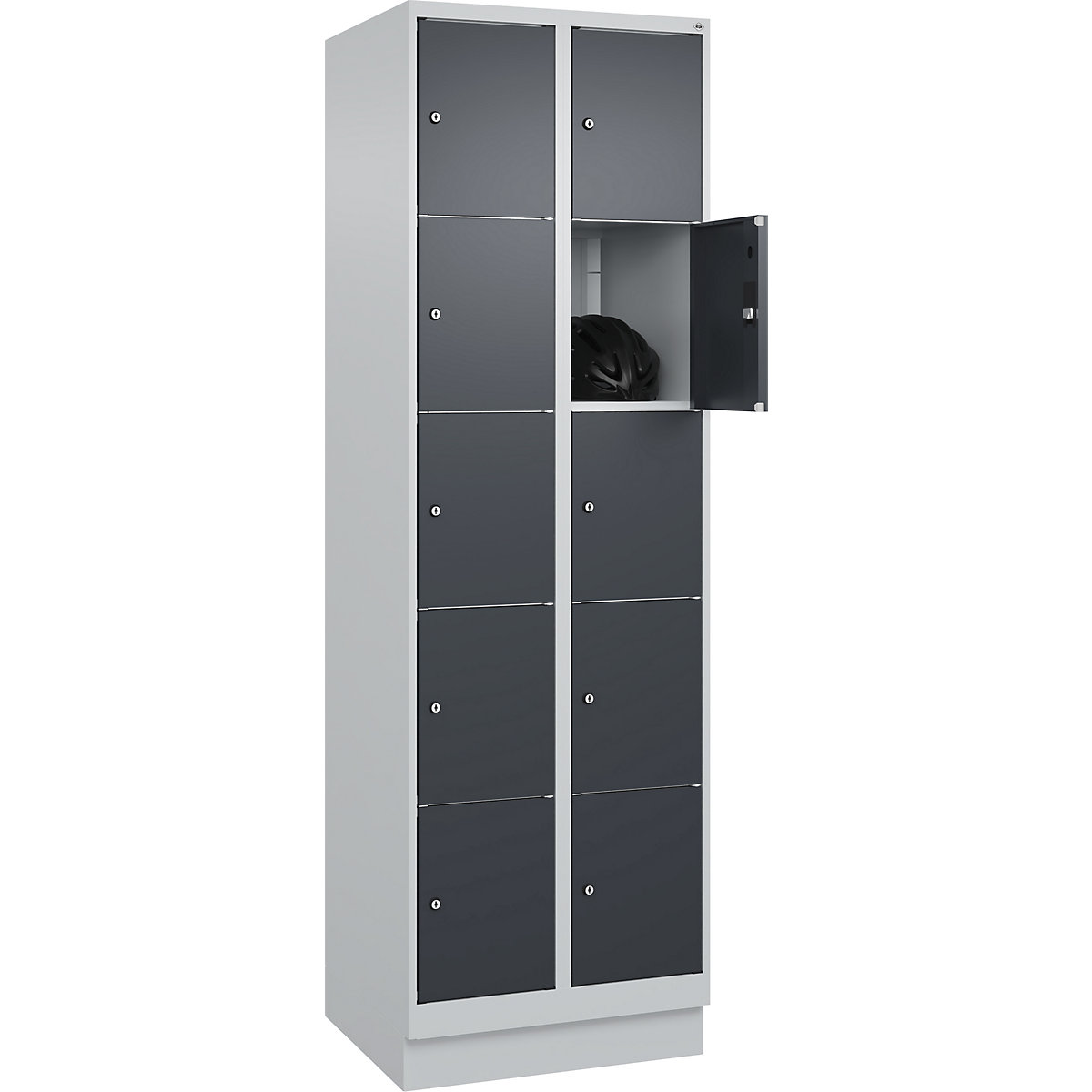 Dulap cu 5 compartimente cu încuietoare Classic PLUS – C+P, 2 module, gri deschis / gri, lăț. 600 mm, 10 compartimente, cu soclu-0