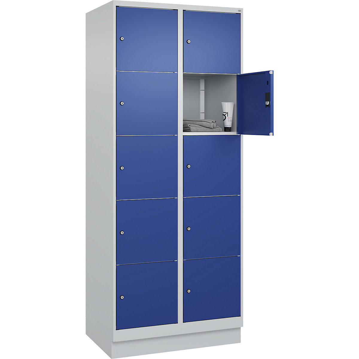 Dulap cu 5 compartimente cu încuietoare Classic PLUS – C+P, 2 module, gri deschis / albastru gențiană, lăț. 800 mm, 10 compartimente, cu soclu-0