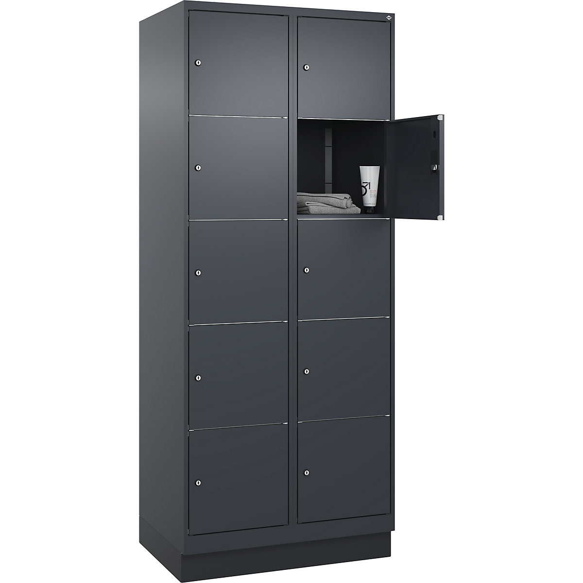 Dulap cu 5 compartimente cu încuietoare Classic PLUS – C+P, 2 module, gri, lăț. 800 mm, 10 compartimente, cu soclu-0
