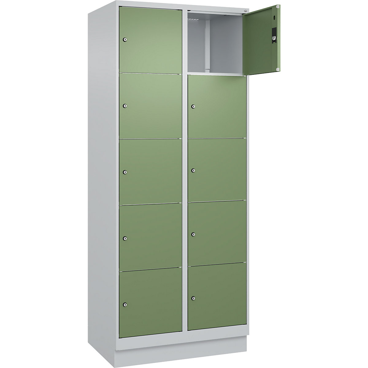 Dulap cu 5 compartimente cu încuietoare Classic PLUS – C+P, 2 module, gri deschis / verde reseda, lăț. 800 mm, 10 compartimente, cu soclu-0