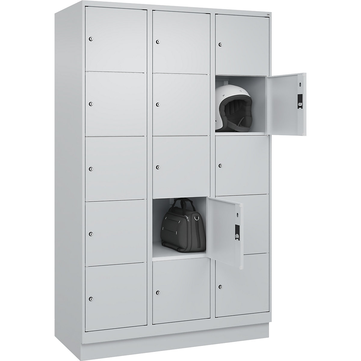 Dulap cu 5 compartimente cu încuietoare Classic PLUS – C+P, 3 module, gri deschis, lăț. 1200 mm, 15 compartimente, cu soclu-0
