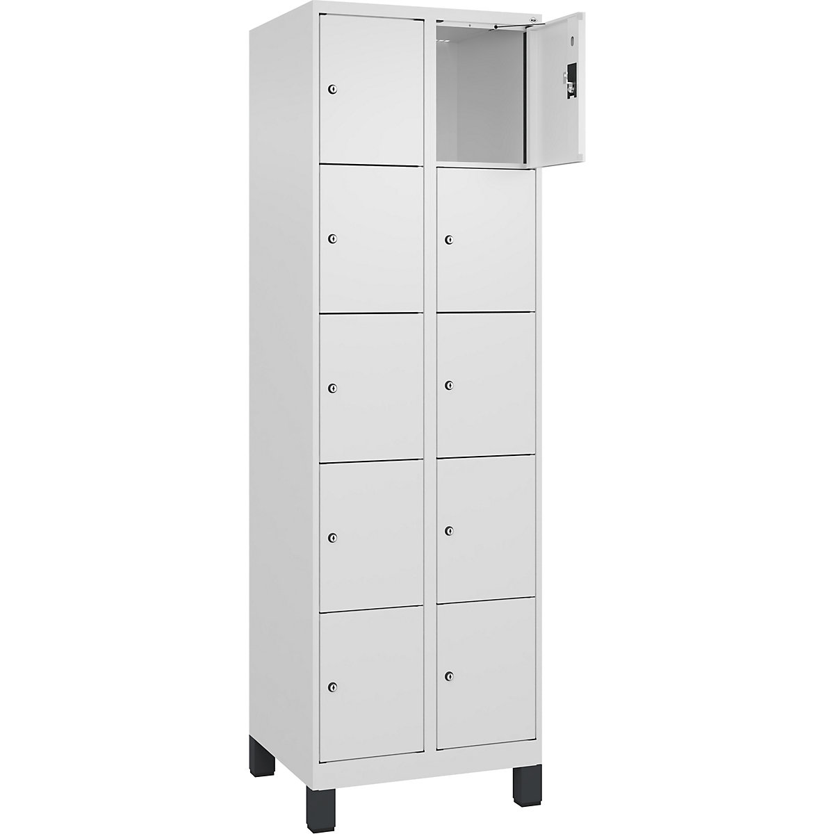 Dulap cu 5 compartimente cu încuietoare Evolo PLUS, 2 module, alb, lăț. 600 mm, 10 compartimente, cu picioare late, încuietoare cilindrică-0