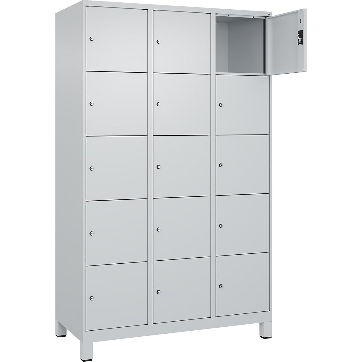 Dulap cu 5 compartimente cu încuietoare Evolo PLUS, 3 module, gri deschis, lăț. 1200 mm, 15 compartimente, cu picioare late, încuietoare cilindrică-0