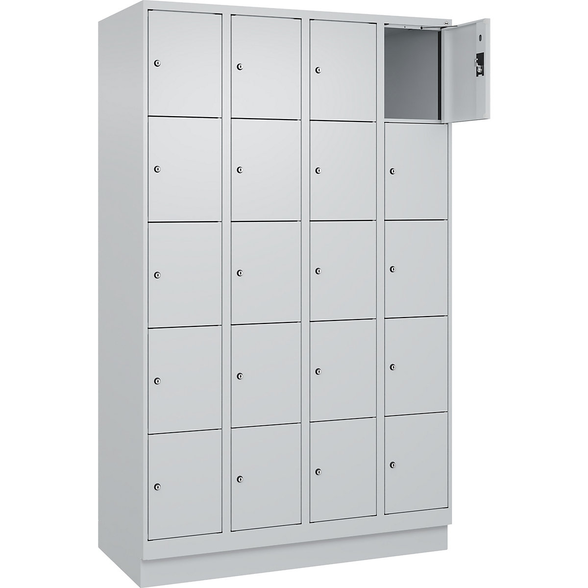 Dulap cu 5 compartimente cu încuietoare Evolo PLUS, 4 module, gri deschis, lăț. 1200 mm, 20 compartimente, cu soclu, încuietoare cilindrică-0