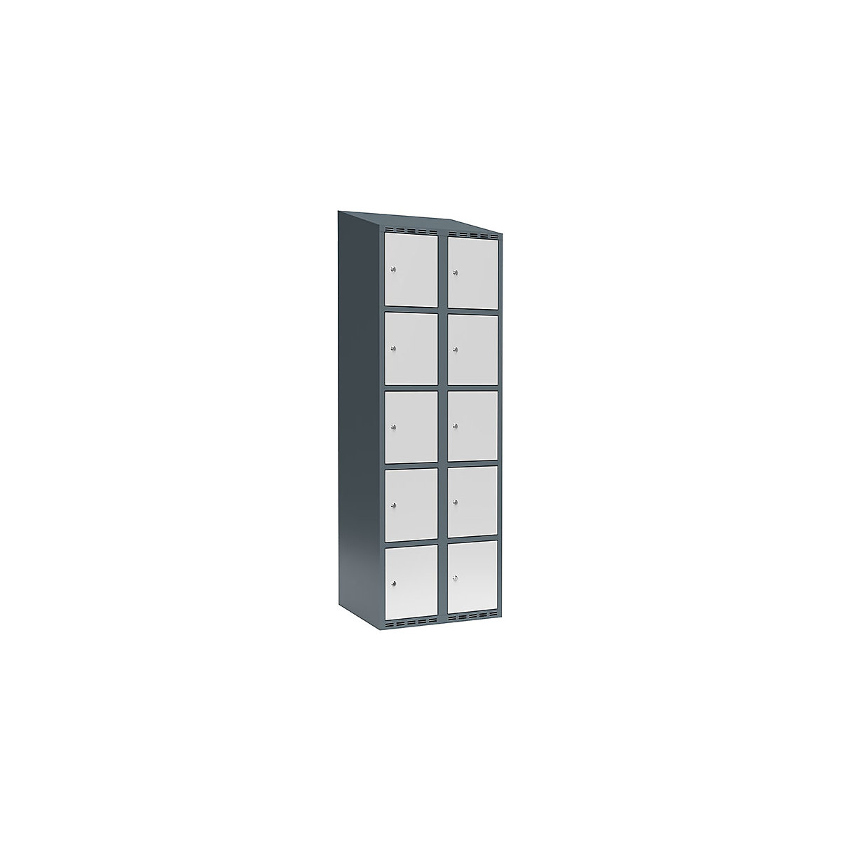 Dulap cu 5 compartimente cu încuietoare Fydor, 2 module, gri albăstrui / gri deschis, lăț. 600 mm, 2 module, acoperiș cu formă înclinată, încuietoare cilindrică-0