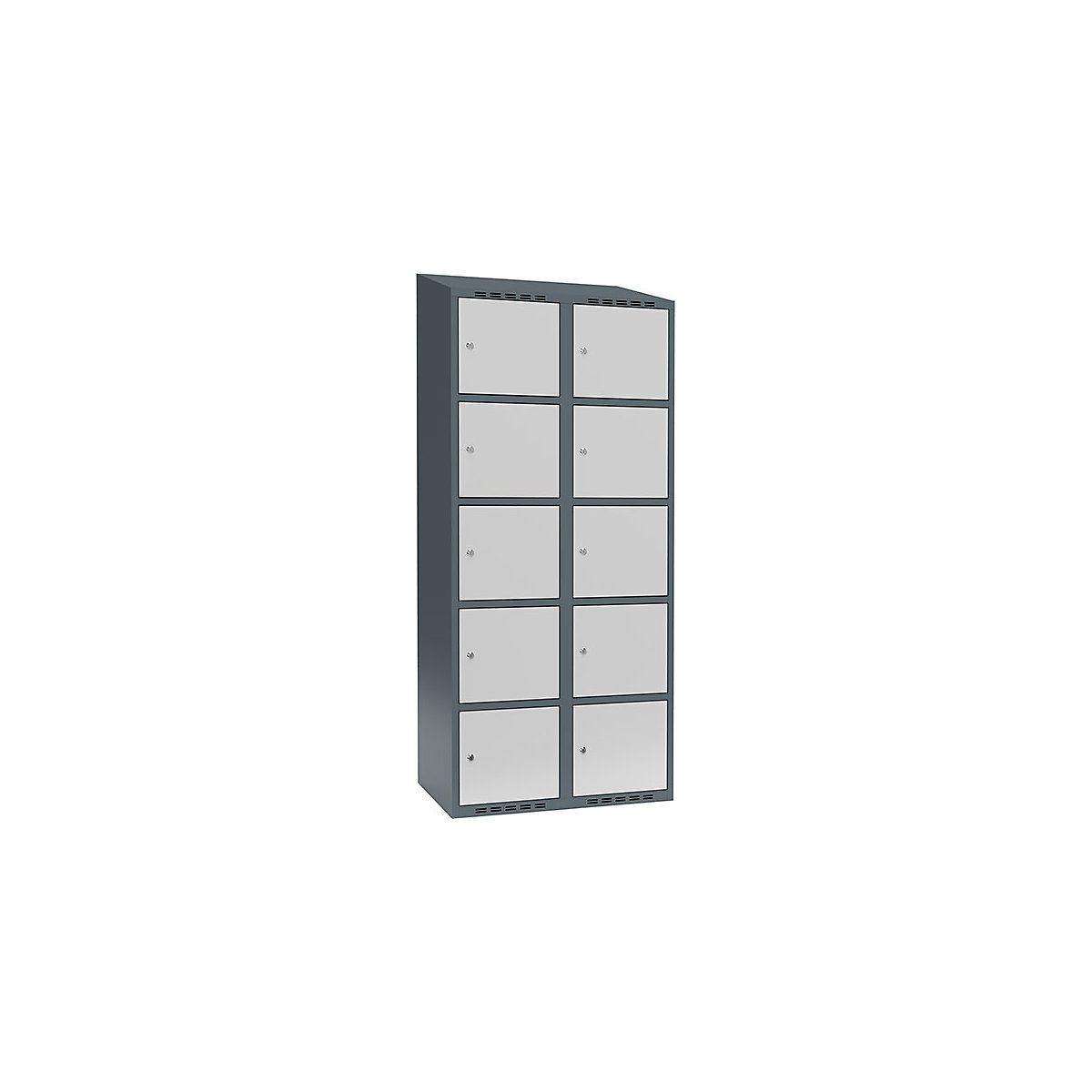 Dulap cu 5 compartimente cu încuietoare Fydor, 2 module, gri albăstrui / gri deschis, lăț. 800 mm, 2 module, acoperiș cu formă înclinată, încuietoare cilindrică-0
