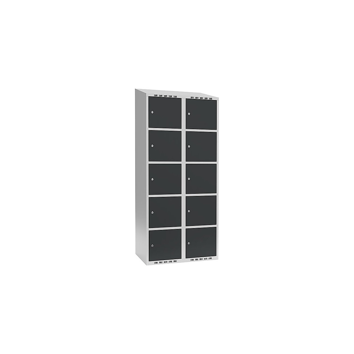 Dulap cu 5 compartimente cu încuietoare Fydor, 2 module, gri deschis / gri, lăț. 800 mm, 2 module, acoperiș cu formă înclinată, încuietoare cilindrică-0