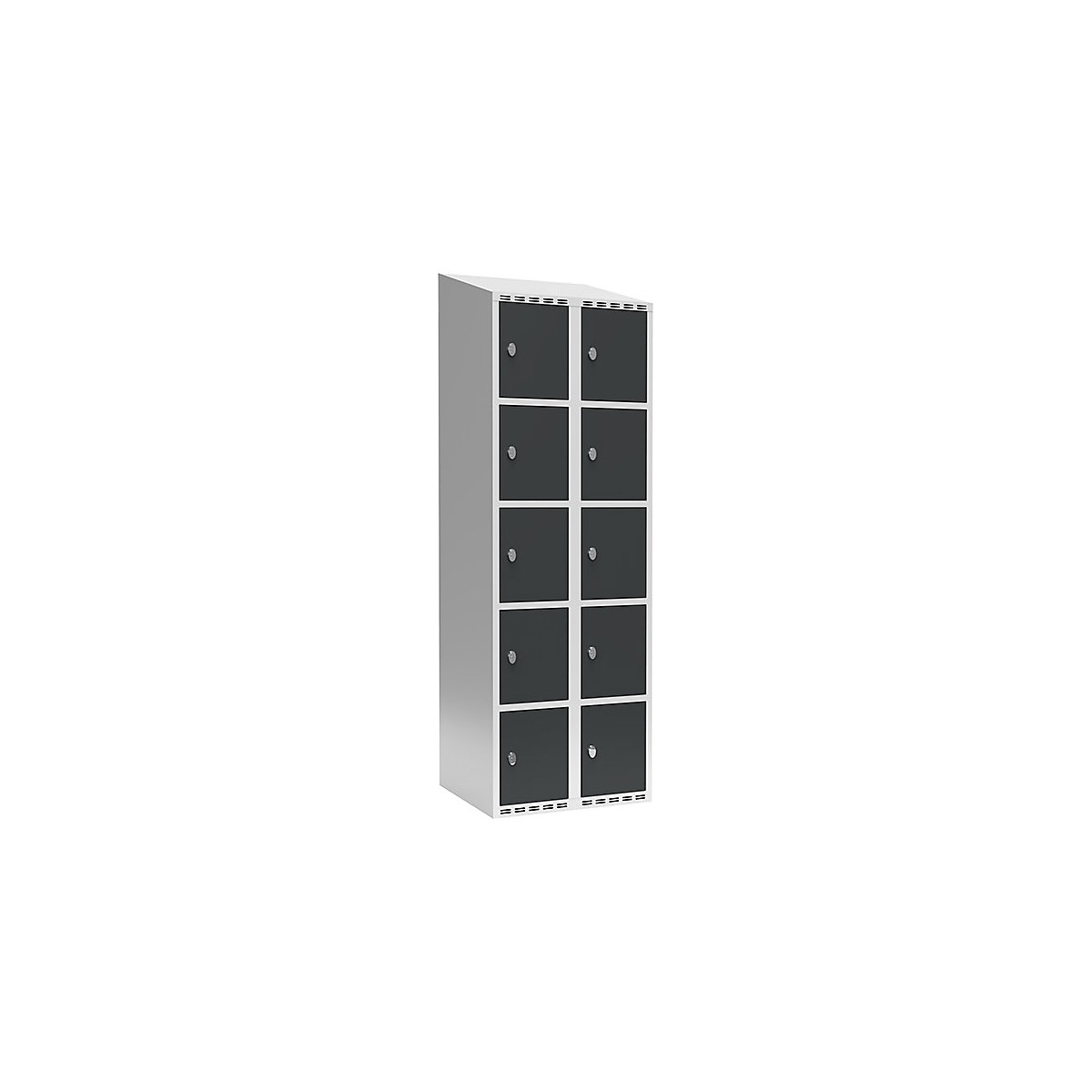 Dulap cu 5 compartimente cu încuietoare Fydor, 2 module, gri deschis / gri, lăț. 600 mm, 2 module, acoperiș cu formă înclinată, lacăt-0