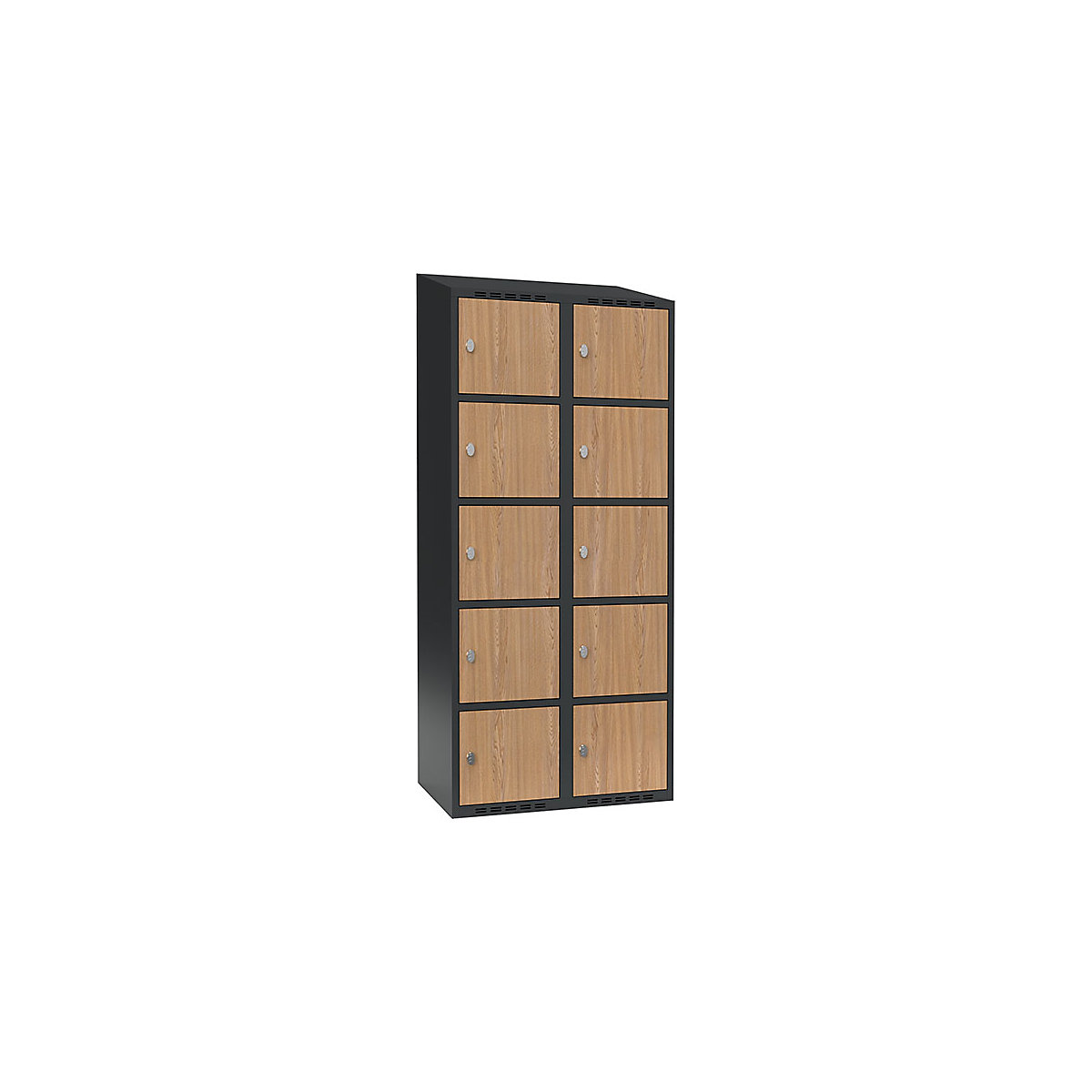 Dulap cu 5 compartimente cu încuietoare Fydor, 2 module, gri / stejar, lăț. 800 mm, 2 module, acoperiș cu formă înclinată, lacăt-0