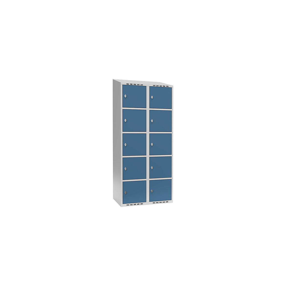 Dulap cu 5 compartimente cu încuietoare Fydor, 2 module, gri deschis / albastru briliant, lăț. 800 mm, 2 module, acoperiș cu formă înclinată, lacăt-0