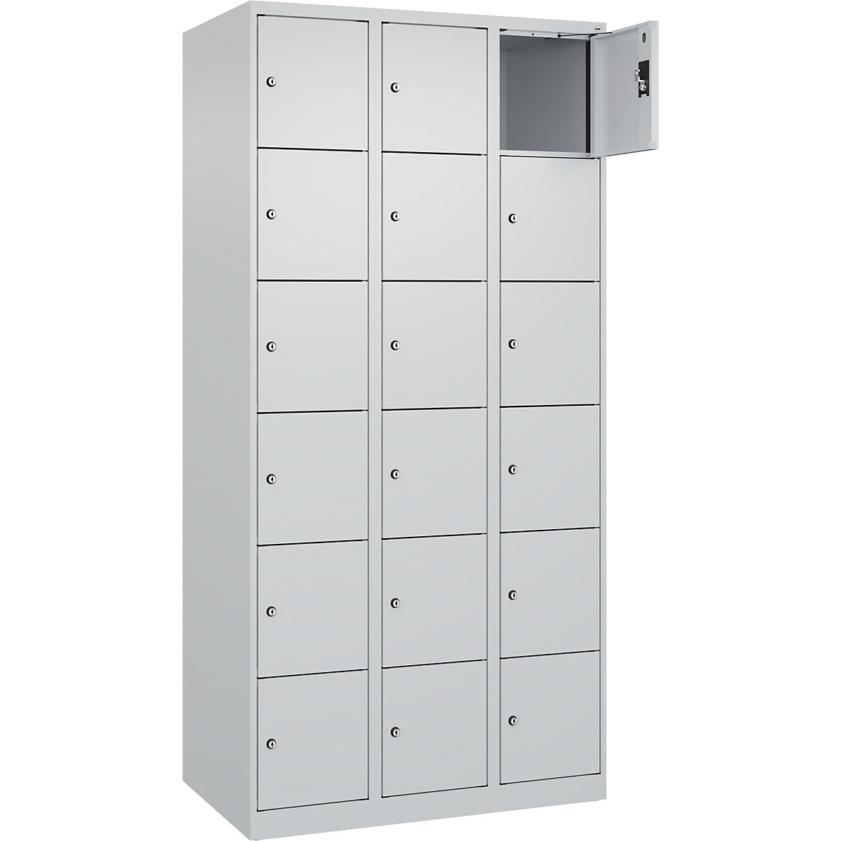 Dulap cu 6 compartimente cu încuietoare Evolo PLUS, 3 module, gri deschis, lăț. 900 mm, 18 compartimente, cu glisoare pentru podea, încuietoare cilindrică-0