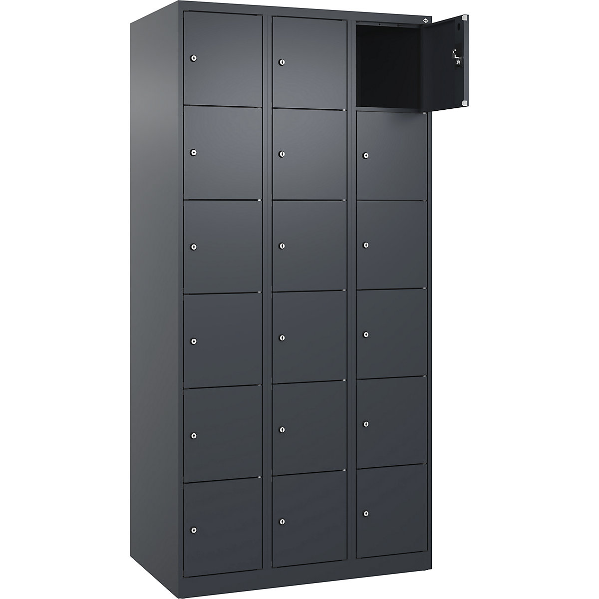 Dulap cu 6 compartimente cu încuietoare Evolo PLUS, 3 module, gri, lăț. 900 mm, 18 compartimente, cu glisoare pentru podea, încuietoare cilindrică-0