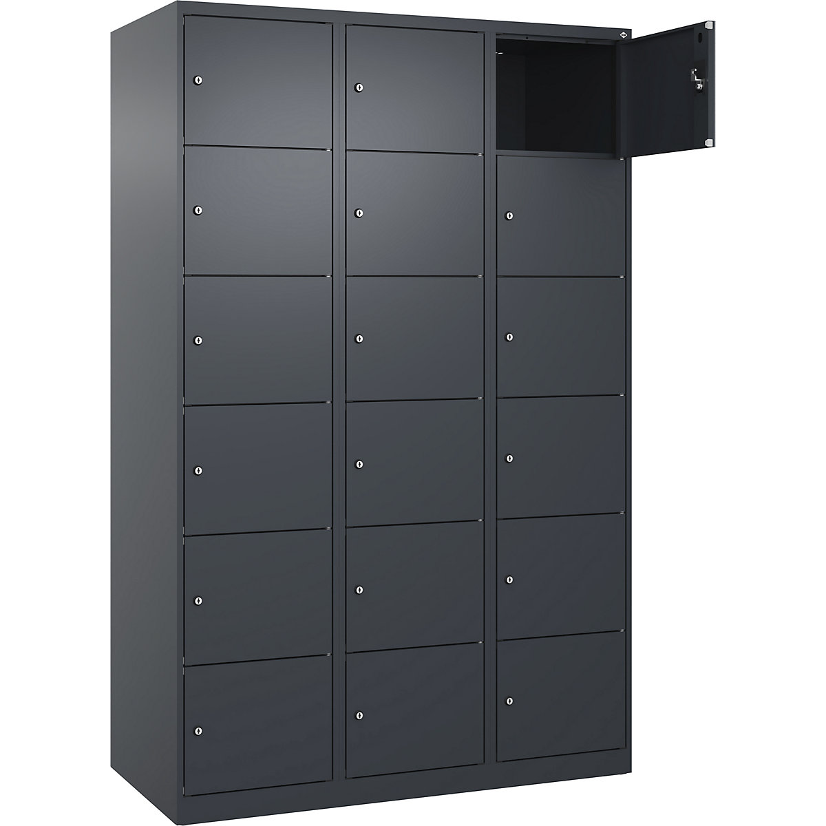 Dulap cu 6 compartimente cu încuietoare Evolo PLUS, 3 module, gri, lăț. 1200 mm, 18 compartimente, cu glisoare pentru podea, încuietoare cilindrică-0