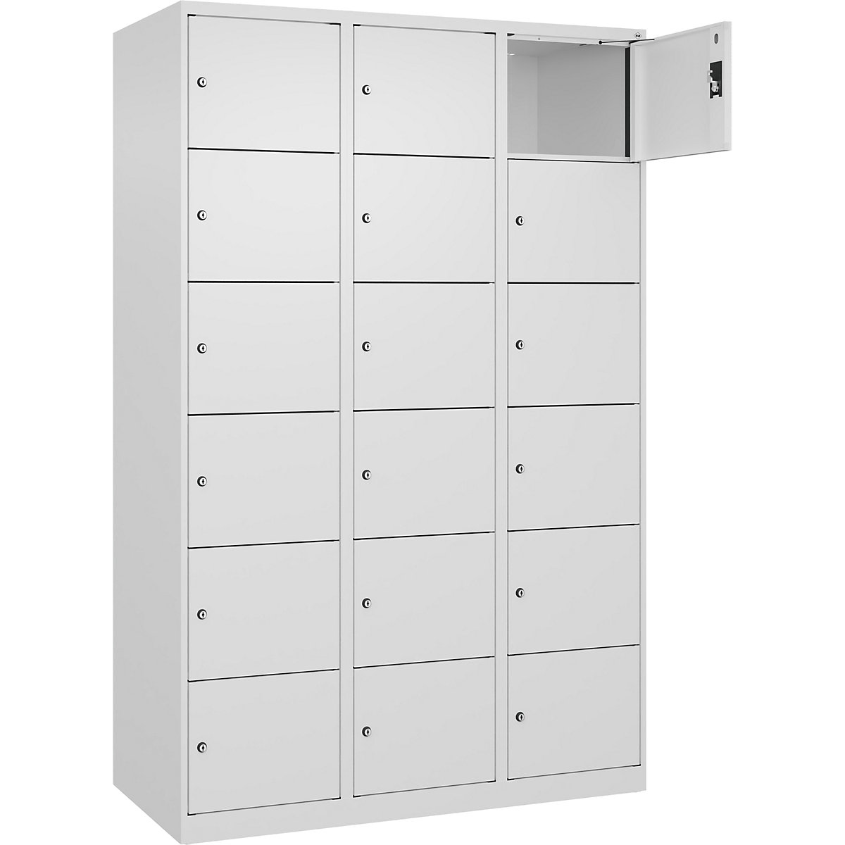 Dulap cu 6 compartimente cu încuietoare Evolo PLUS, 3 module, alb, lăț. 1200 mm, 18 compartimente, cu glisoare pentru podea, încuietoare cilindrică-0