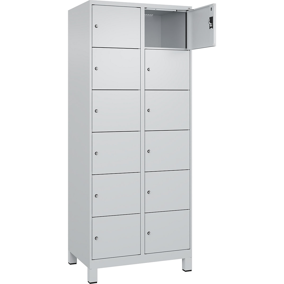 Dulap cu 6 compartimente cu încuietoare Evolo PLUS, 2 module, gri deschis, lăț. 800 mm, 12 compartimente, cu picioare late, încuietoare cilindrică-0