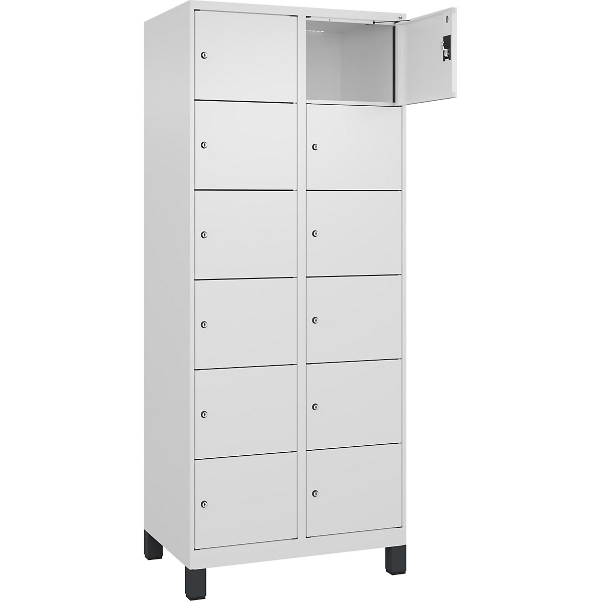 Dulap cu 6 compartimente cu încuietoare Evolo PLUS, 2 module, alb, lăț. 800 mm, 12 compartimente, cu picioare late, încuietoare cilindrică-0