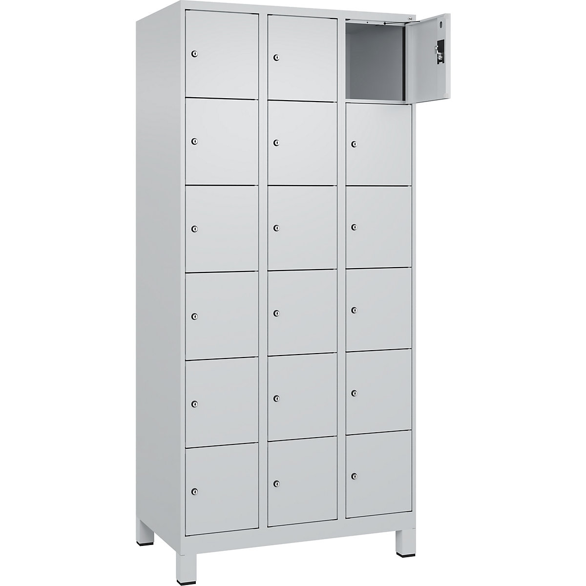 Dulap cu 6 compartimente cu încuietoare Evolo PLUS, 3 module, gri deschis, lăț. 900 mm, 18 compartimente, cu picioare late, încuietoare cilindrică-0