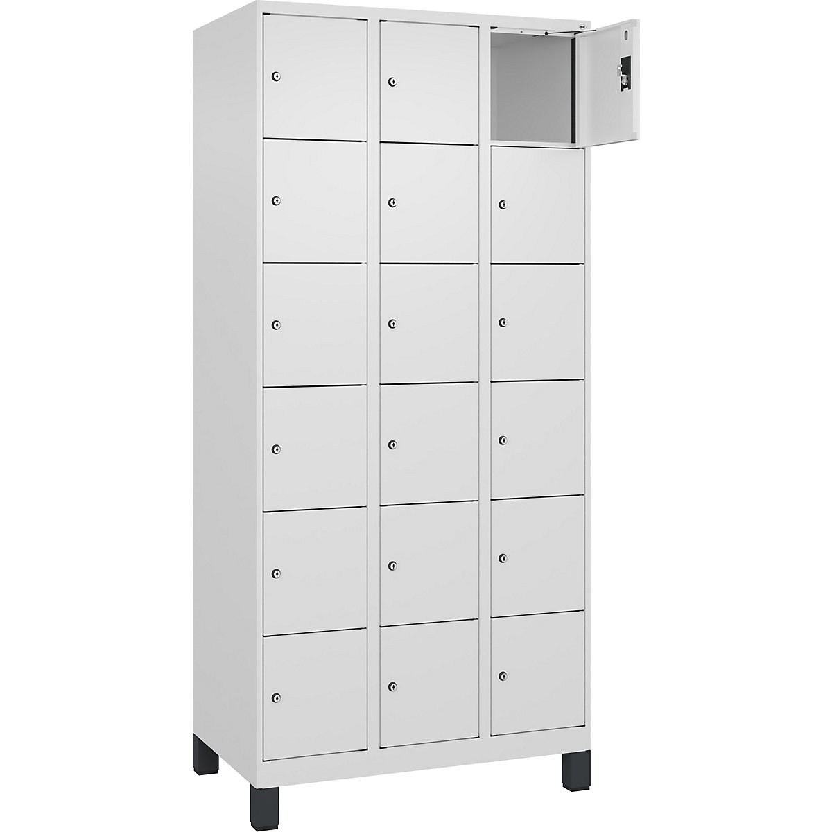 Dulap cu 6 compartimente cu încuietoare Evolo PLUS, 3 module, alb, lăț. 900 mm, 18 compartimente, cu picioare late, încuietoare cilindrică-0