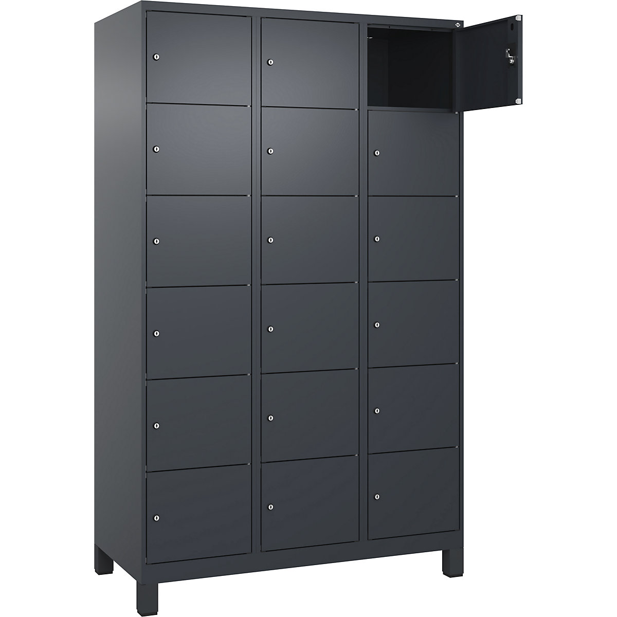 Dulap cu 6 compartimente cu încuietoare Evolo PLUS, 3 module, gri, lăț. 1200 mm, 18 compartimente, cu picioare late, încuietoare cilindrică-0