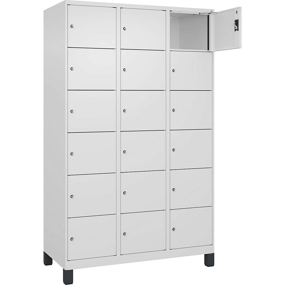 Dulap cu 6 compartimente cu încuietoare Evolo PLUS, 3 module, alb, lăț. 1200 mm, 18 compartimente, cu picioare late, încuietoare cilindrică-0
