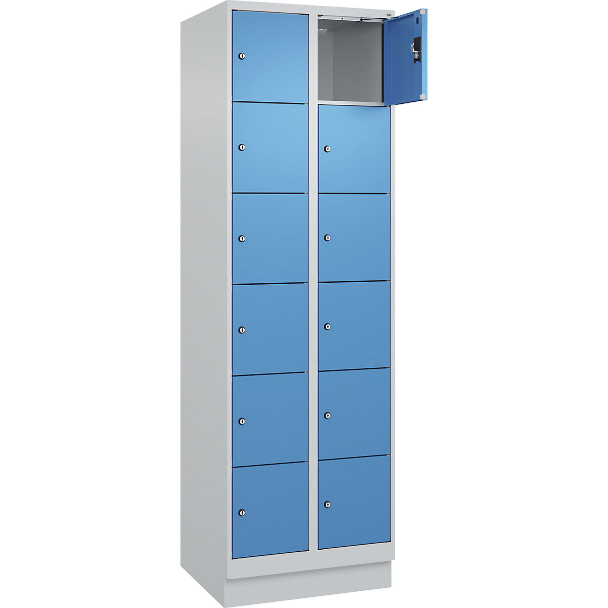 Dulap cu 6 compartimente cu încuietoare Evolo PLUS, 2 module, gri deschis / albastru deschis, lăț. 600 mm, 12 compartimente, cu soclu, încuietoare cilindrică-0