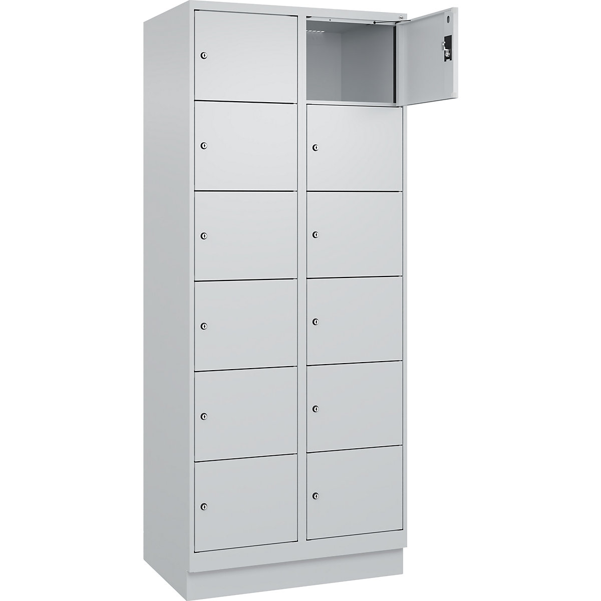 Dulap cu 6 compartimente cu încuietoare Evolo PLUS, 2 module, gri deschis, lăț. 800 mm, 12 compartimente, cu soclu, încuietoare cilindrică-0