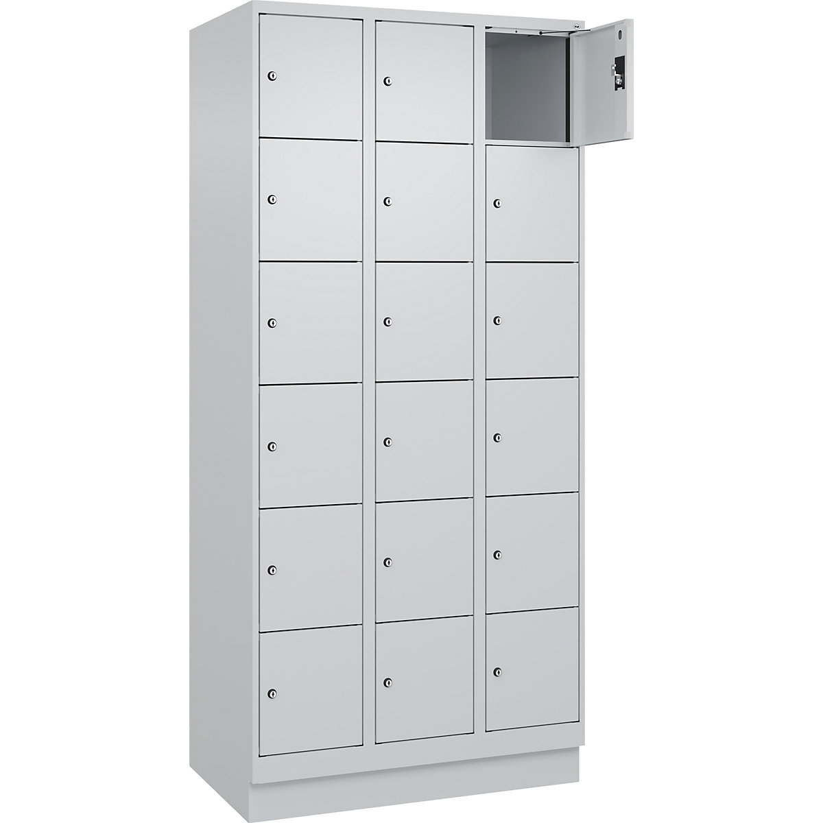Dulap cu 6 compartimente cu încuietoare Evolo PLUS, 3 module, gri deschis, lăț. 900 mm, 18 compartimente, cu soclu, încuietoare cilindrică-0