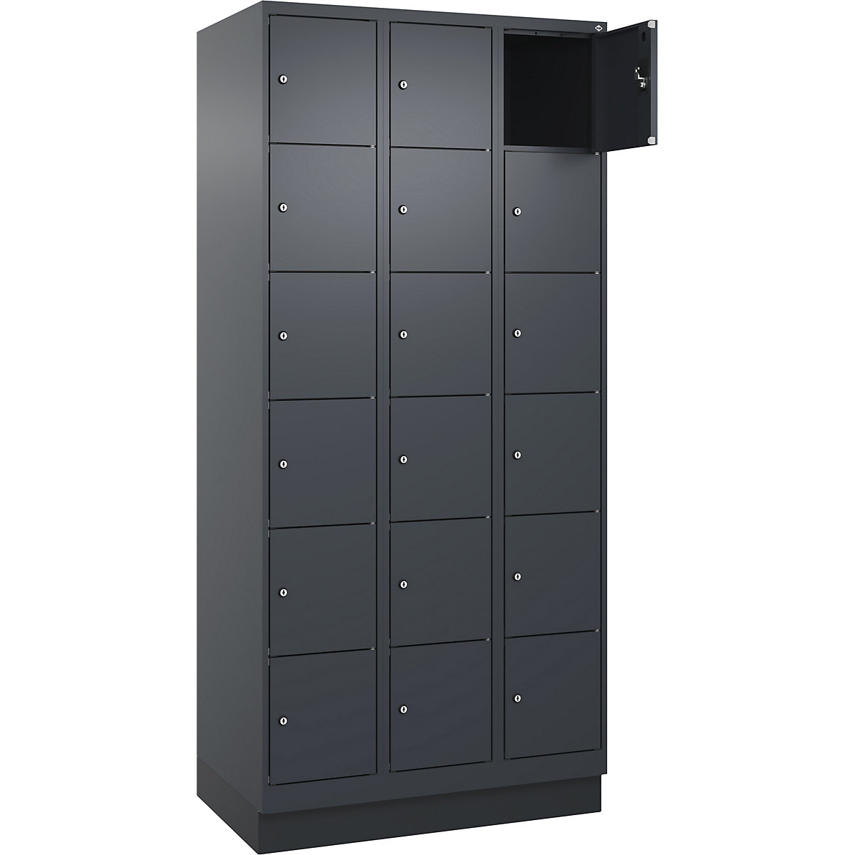 Dulap cu 6 compartimente cu încuietoare Evolo PLUS, 3 module, gri, lăț. 900 mm, 18 compartimente, cu soclu, încuietoare cilindrică-0