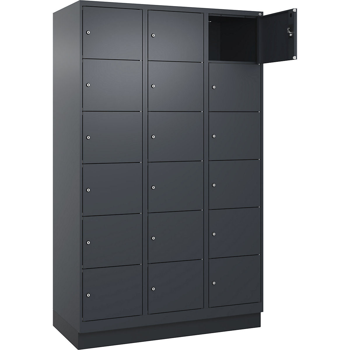 Dulap cu 6 compartimente cu încuietoare Evolo PLUS, 3 module, gri, lăț. 1200 mm, 18 compartimente, cu soclu, încuietoare cilindrică-0