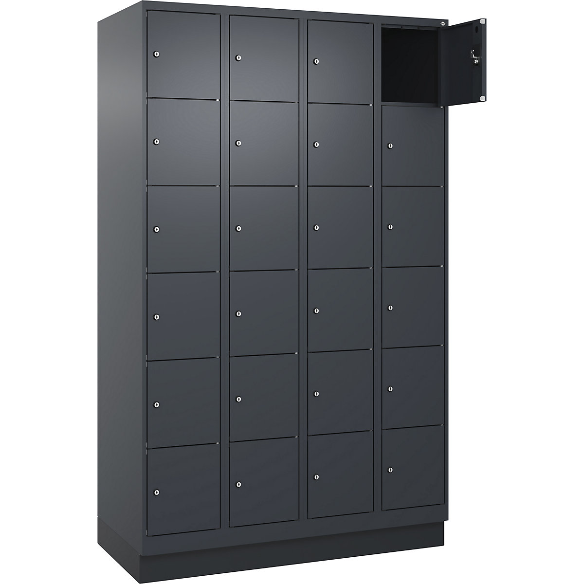 Dulap cu 6 compartimente cu încuietoare Evolo PLUS, 4 module, gri, lăț. 1200 mm, 24 compartimente, cu soclu, încuietoare cilindrică-0