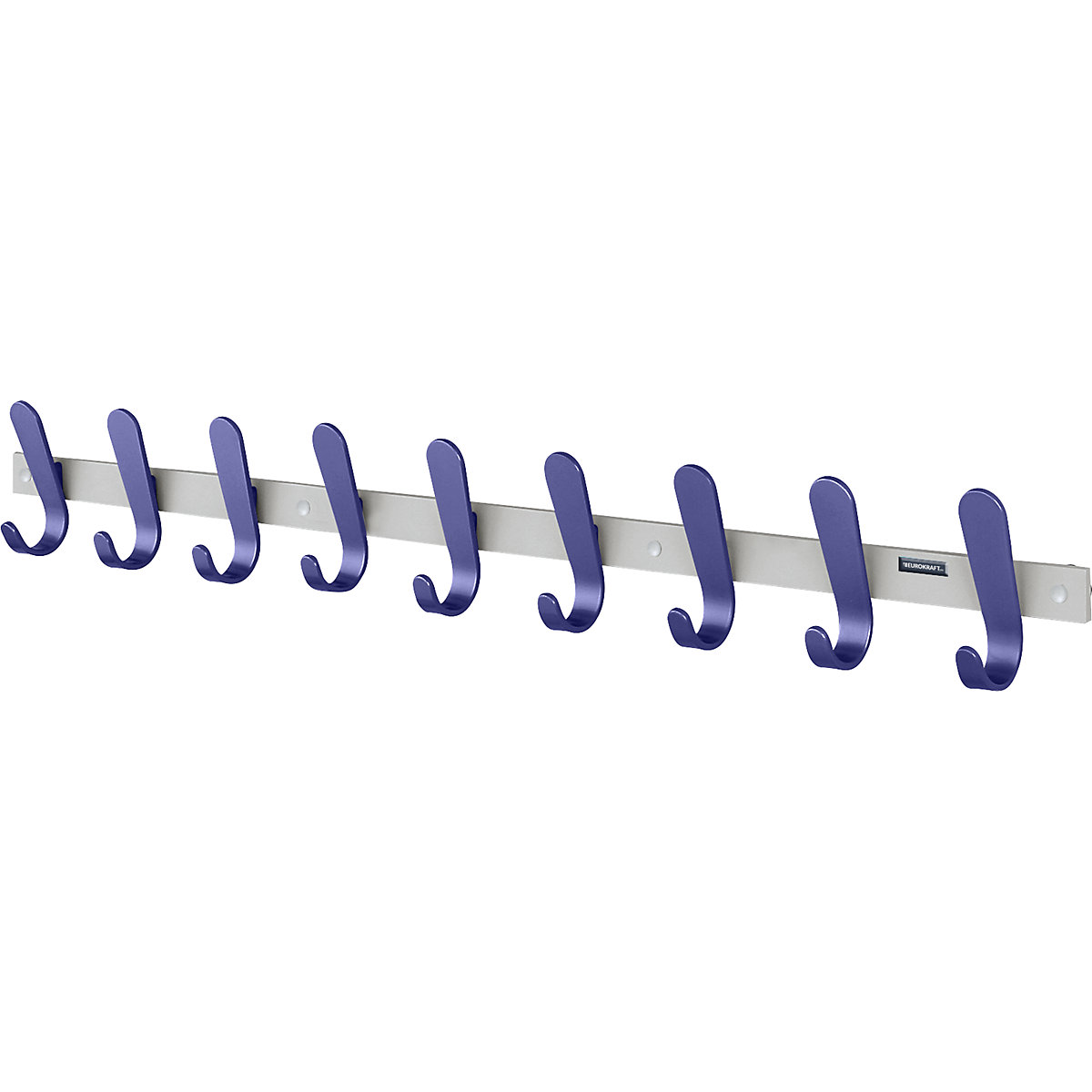Grindă de tip cuier – eurokraft pro, 9 cârlig pentru haine, î. x lăț. x ad. 130 x 1080 x 60 mm, amb. 1 bucăți, cârlige de culoare albastră-0