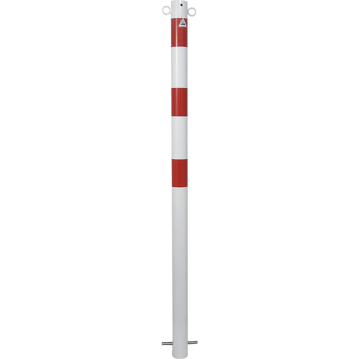 Stâlp de blocare, Ø 60 mm, alb / roșu – Schake, pentru betonare, cu 2 urechi-0