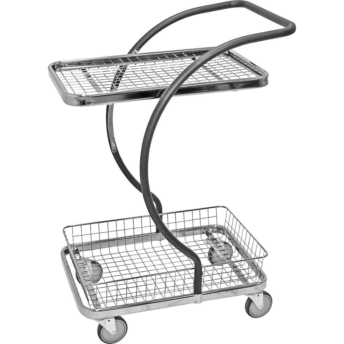 Carro de compras e mesa com rodas C-LINE – Kongamek, com 1 andar em grade, 1 cesto de arame, altura dos andares 160, 630 mm, a partir de 2 unid.-8