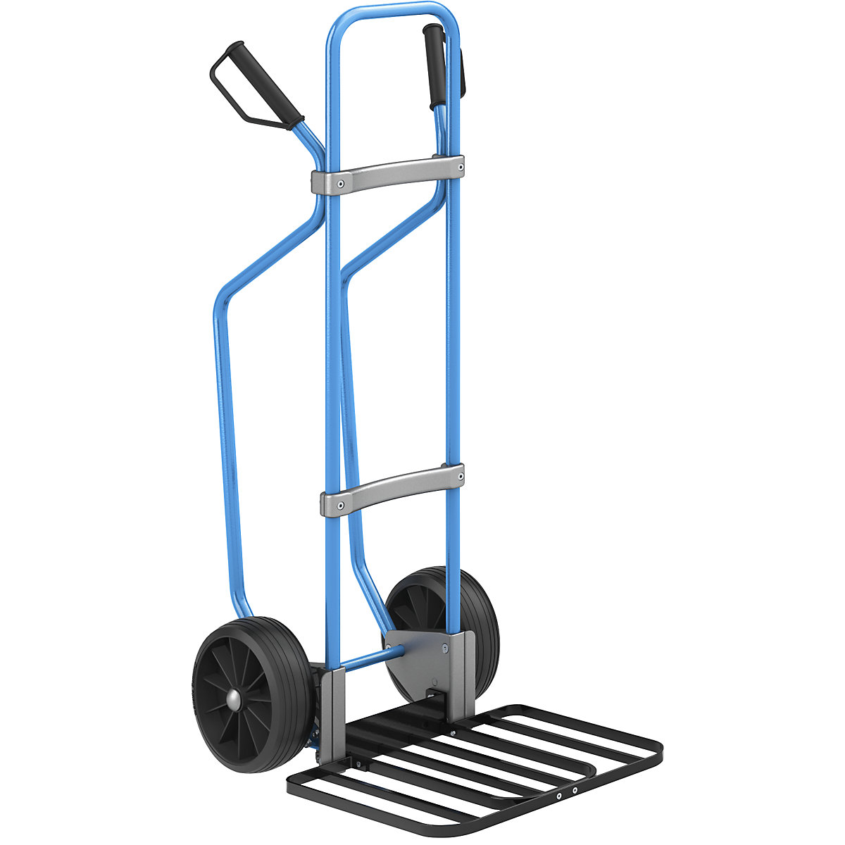 Carro para sacos com patins, azul – eurokraft pro, LxP da pá para pacotes 430 x 450 mm, preto, pneus de borracha maciça-0