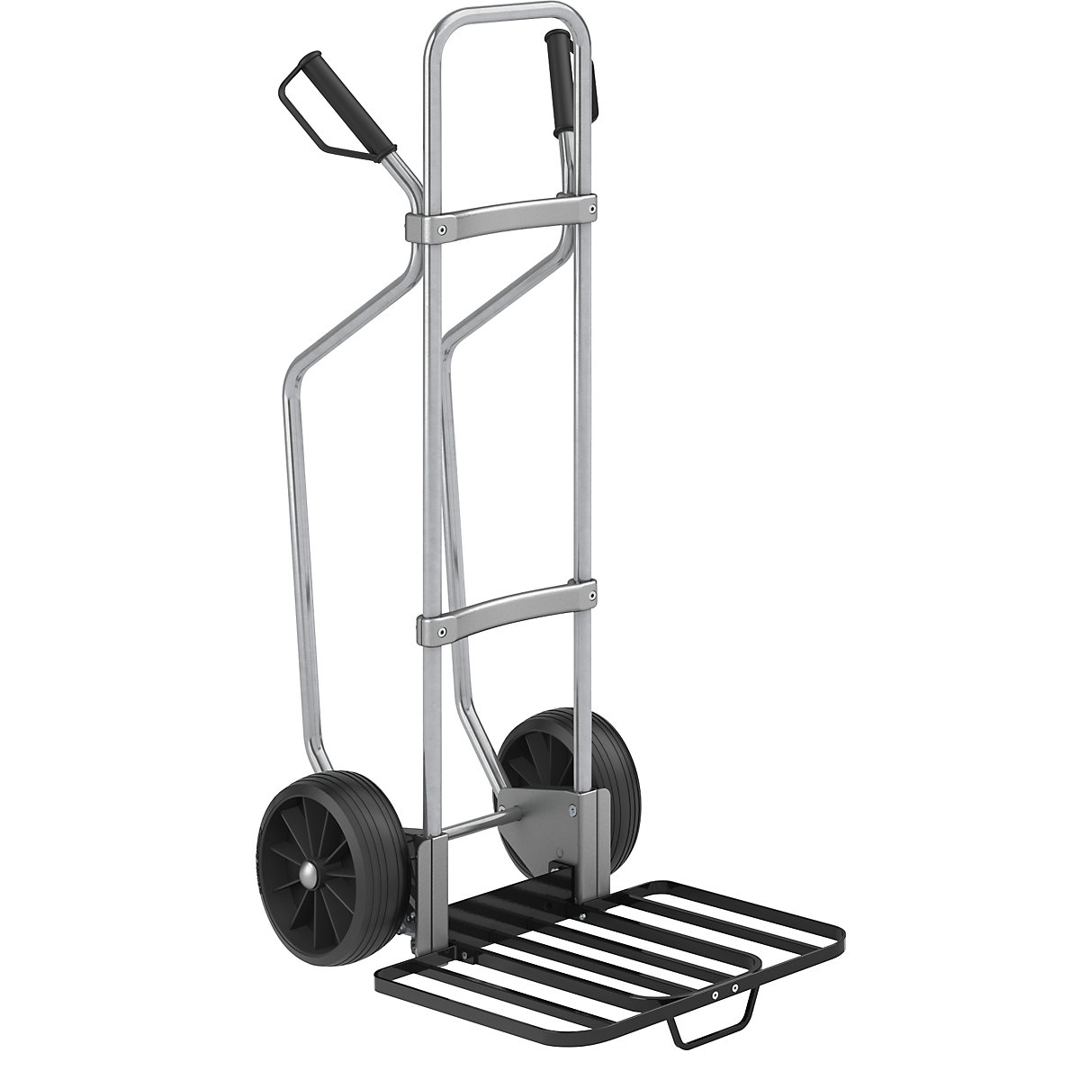 Carro para sacos com patins, galvanizado – eurokraft pro, LxP da pá para pacotes 430 x 450 mm, preto, com pega, pneus de borracha maciça-0