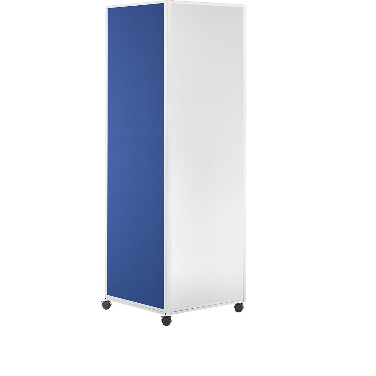 Coluna informativa móvel – eurokraft basic, com 4 rodas orientáveis duplas imobilizáveis, tecido azul, quadro branco-0