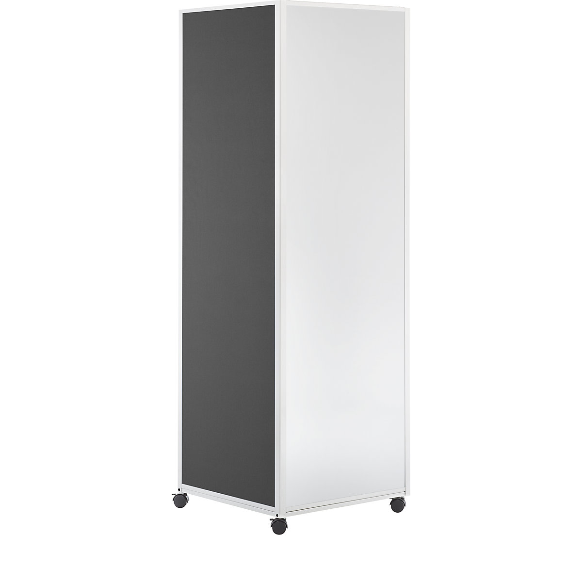Coluna informativa móvel – eurokraft basic, com 4 rodas orientáveis duplas imobilizáveis, tecido cinzento, quadro branco-0