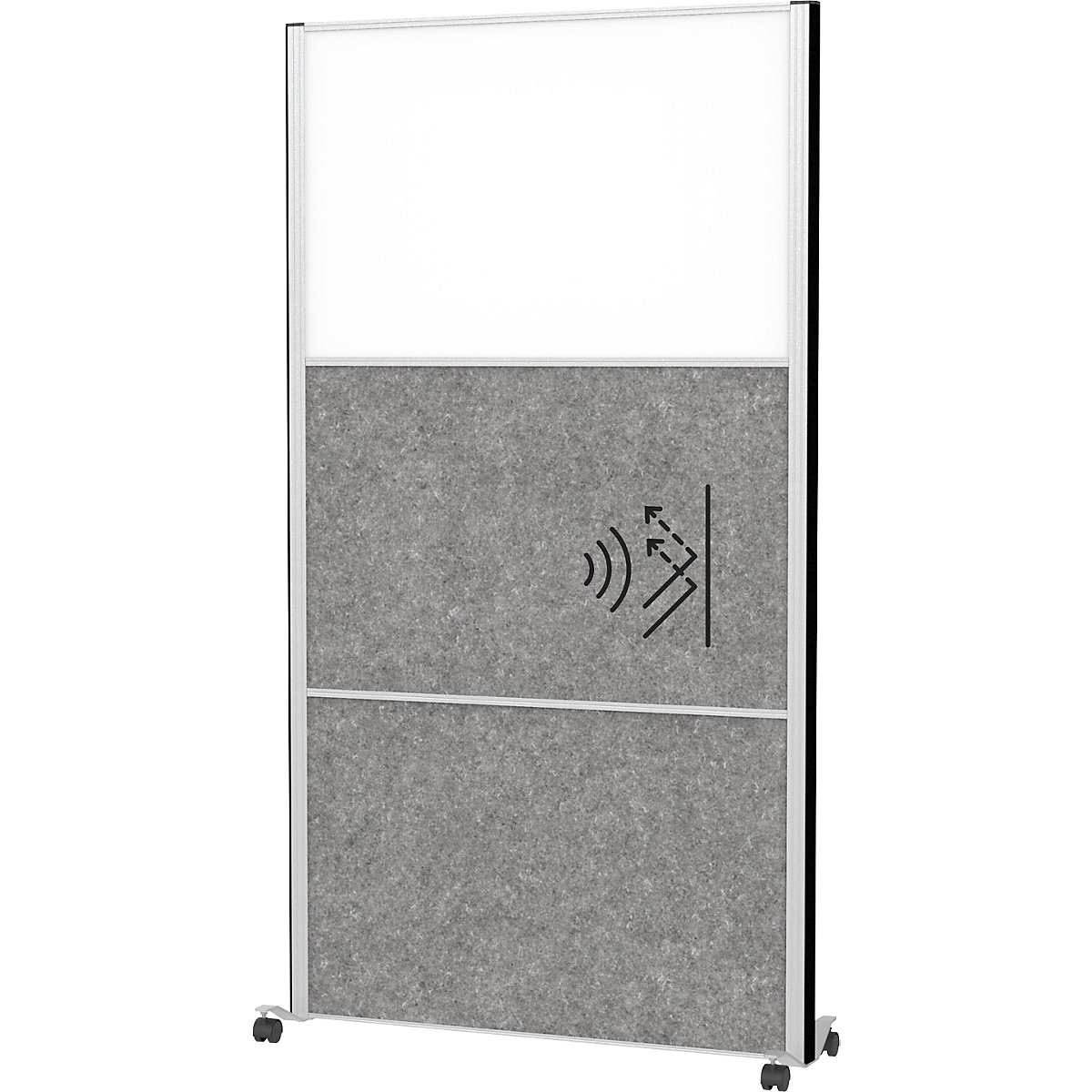 Sistema de biombos MAULconnecto – MAUL, 2 acústicos, 1 quadro branco, branco/cinzento escuro, rodas-0