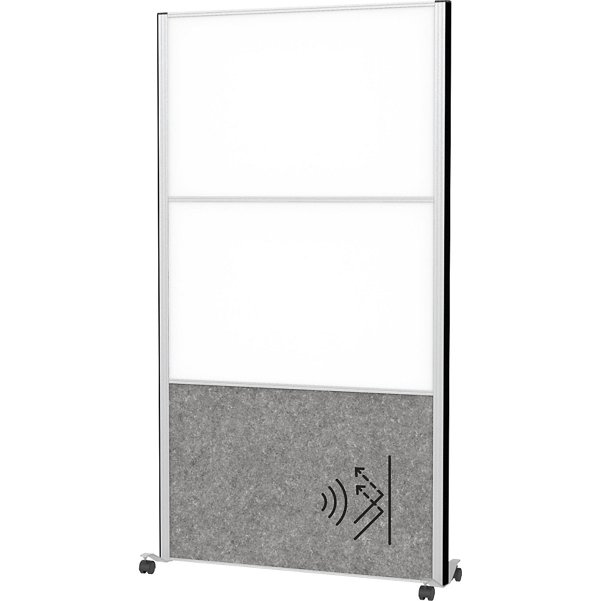 Sistema de biombos MAULconnecto – MAUL, 2 quadros brancos, 1 acústico, branco/cinzento escuro, rodas-0